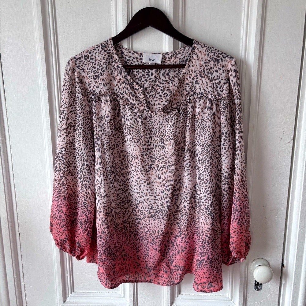 Women’s Fyve Leopard Tan/Peach Ombré Long Sleeve Top/Blouse Size XL